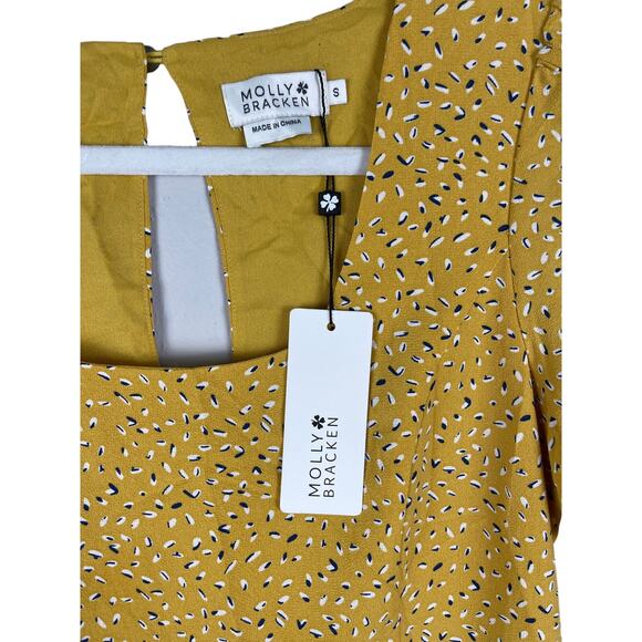 Molly Bracken Fitted Scoop Neck Saffron Yellow Woven Dress Size Small - Picture 5 of 8